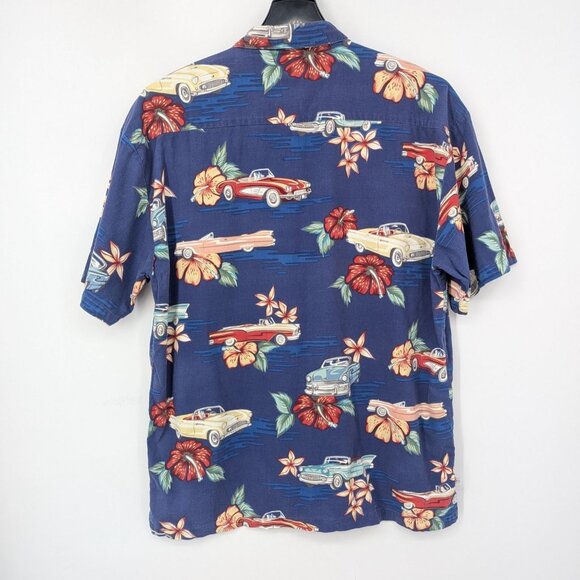Vintage Robert Stock Hawaiian Button Up Shirt Men Size L Floral Automobile Retro - Picture 2 of 9